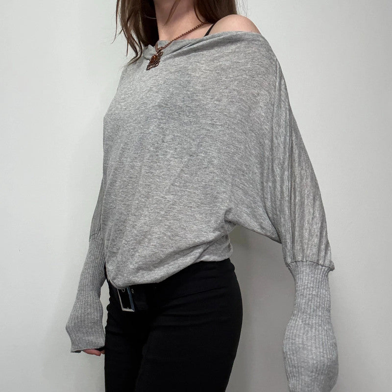 grey slouchy off the shoulder