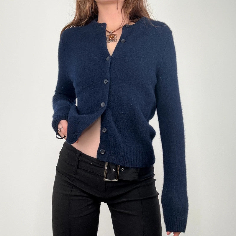 navy blue wool knitted cardigan