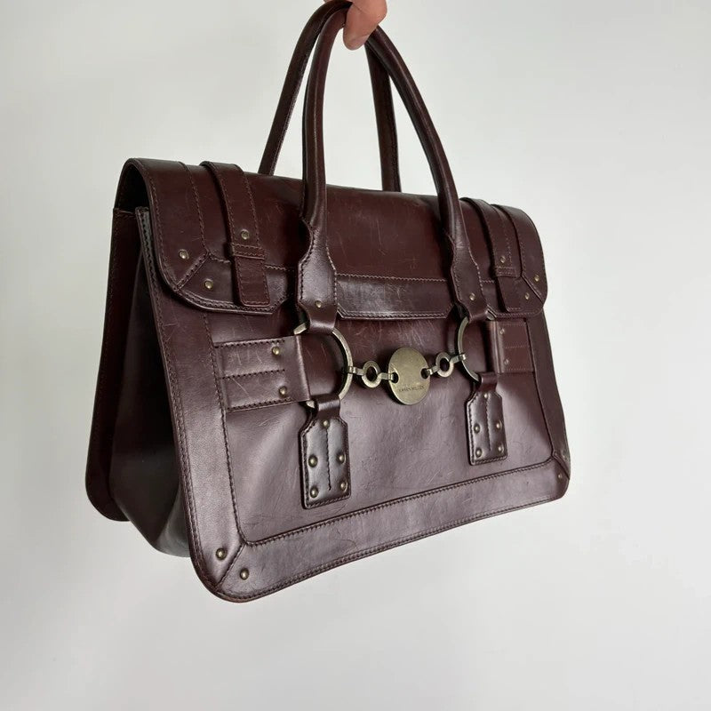maroon brown Karen millen grunge briefcase handbag