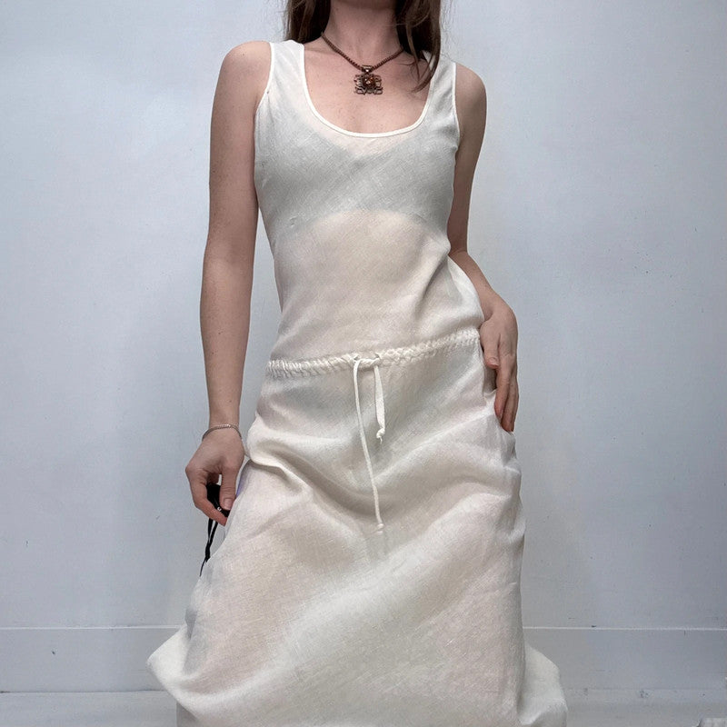 white linen drop waist dress