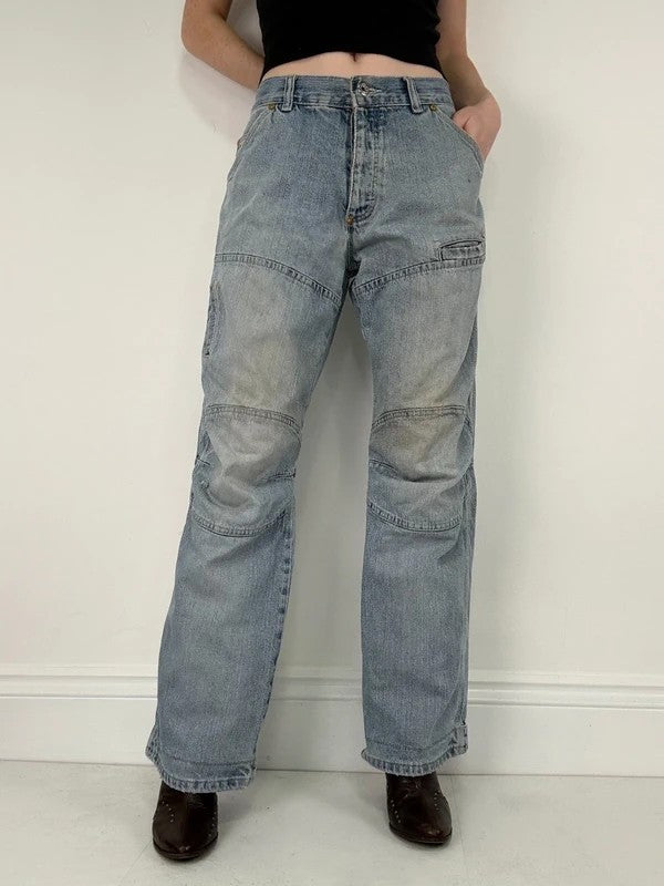 distressed light wash G-star raw cargo flare jeans