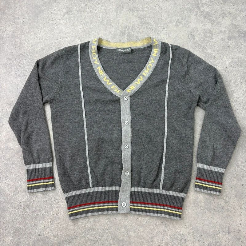 grey cropped knit pinstripe cardigan