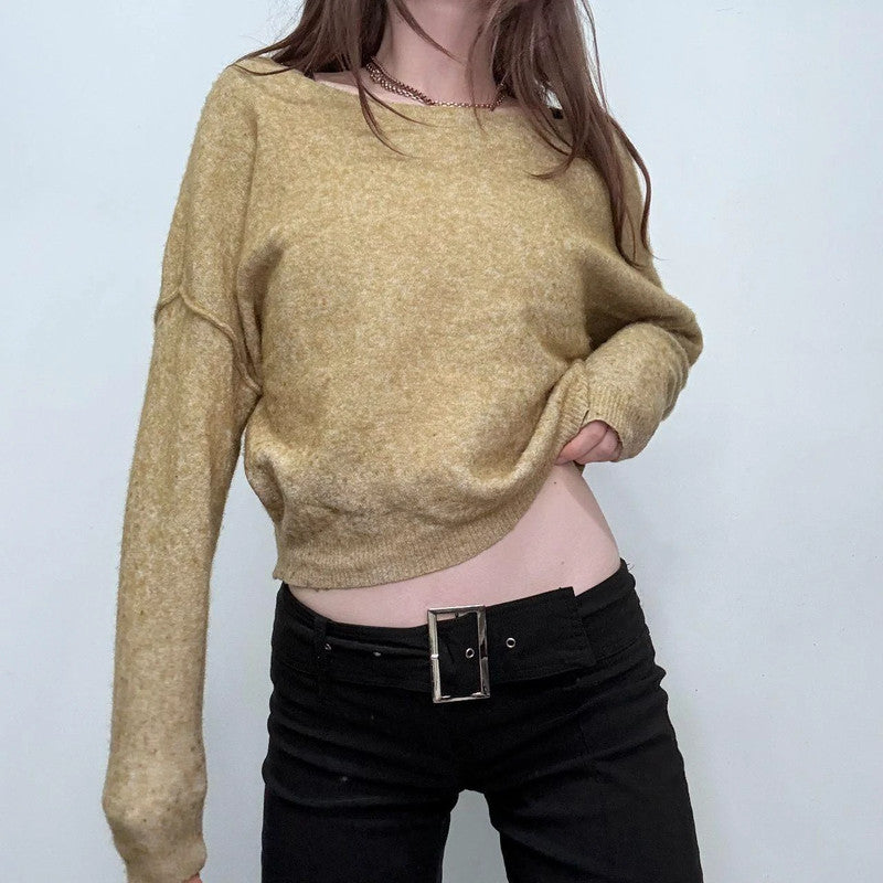 green off the shoulder slash neck wool jumper