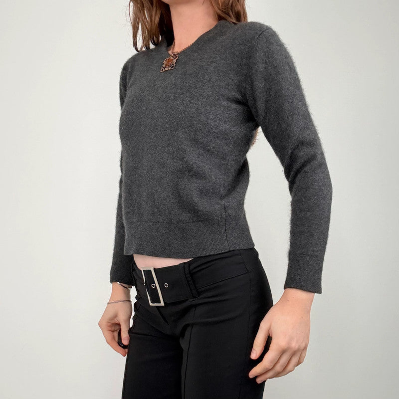 grey wool cropped fluffy cashmere jumper