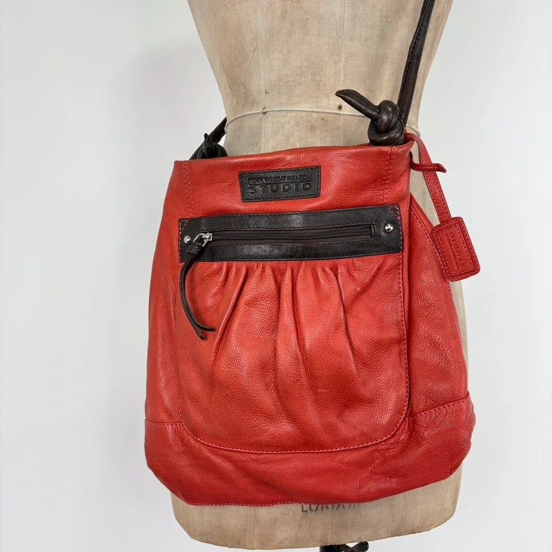 Vintage Red leather ruched pouch bag
