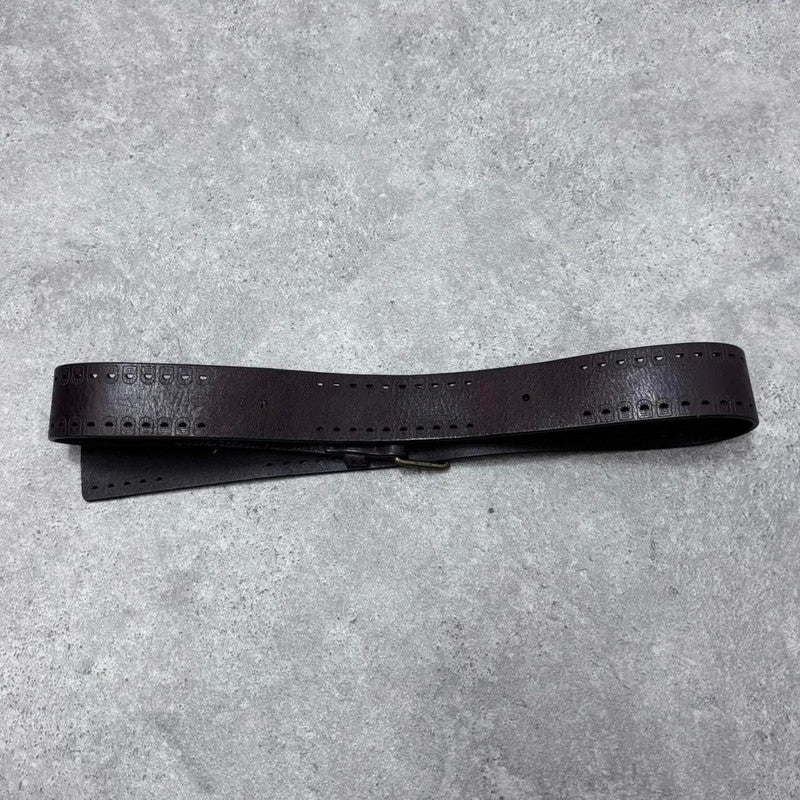 brown leather flower engraved belt