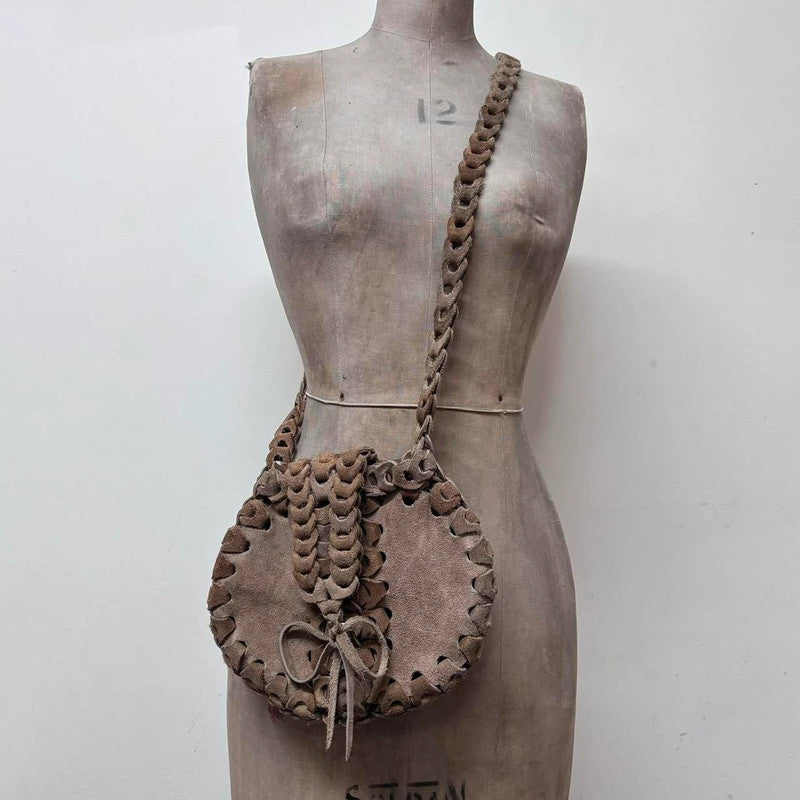 boho woven suede bag