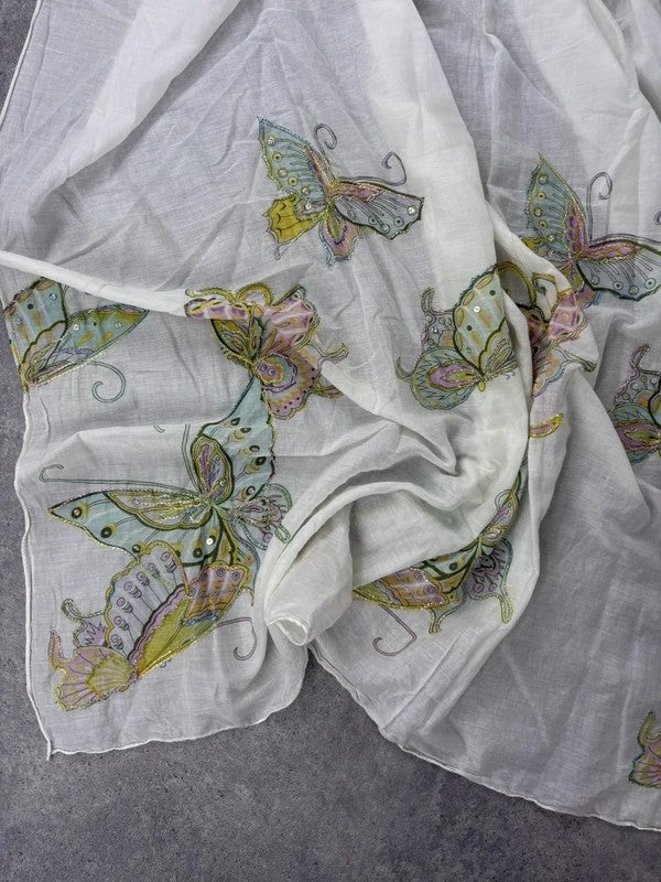 White cotton sheer butterfly summer maxi cover-up