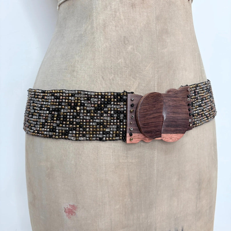 wide beaded wooden buckle belt