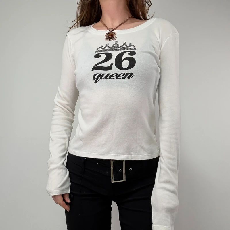 white long sleeve graphic printed 26 cotton t-shirt