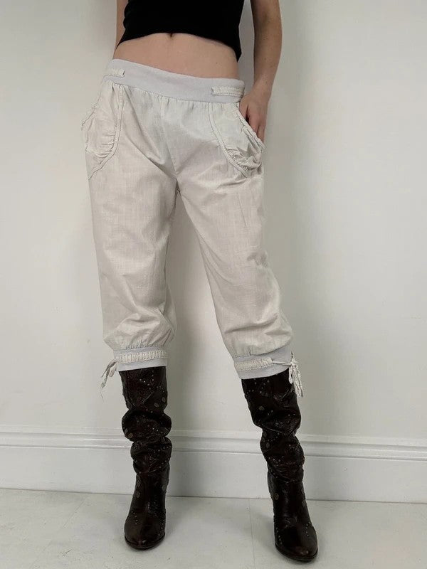low rise white cotton lace bloomer capri trousers