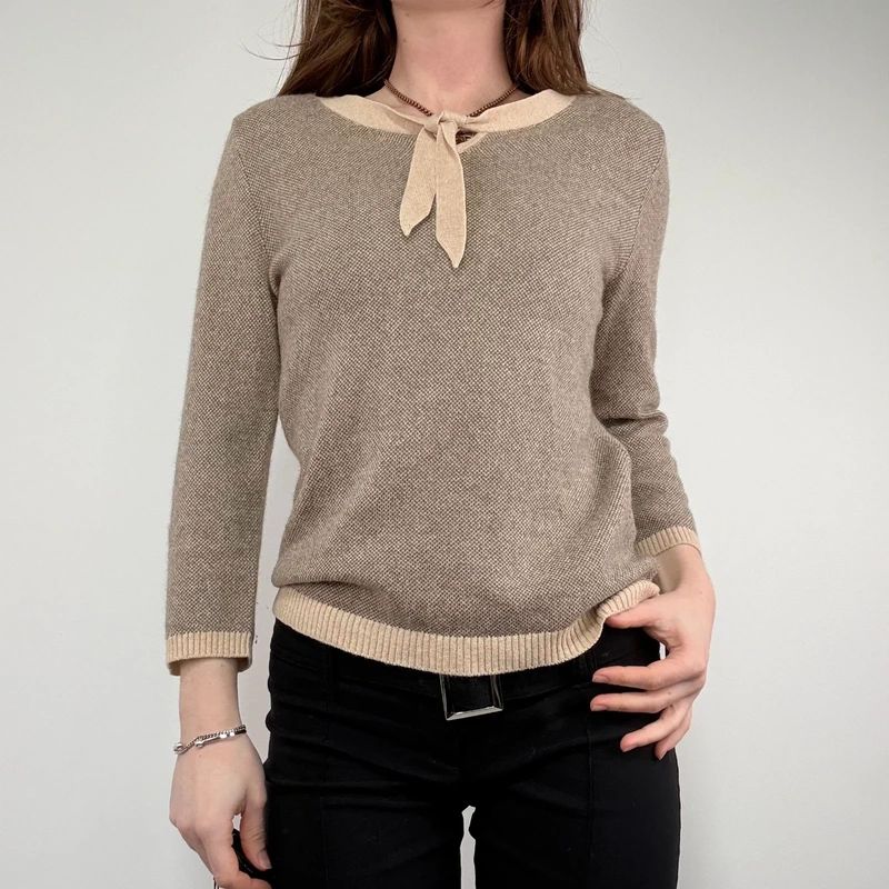 brown cashmere bow jumper