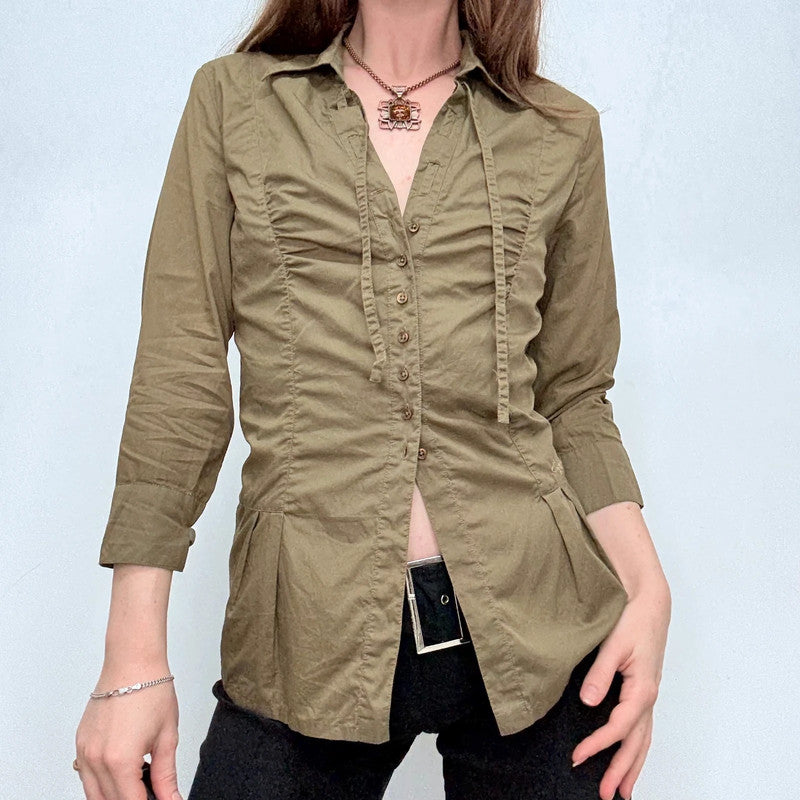 Cop Copine khaki gathered cinched shirt