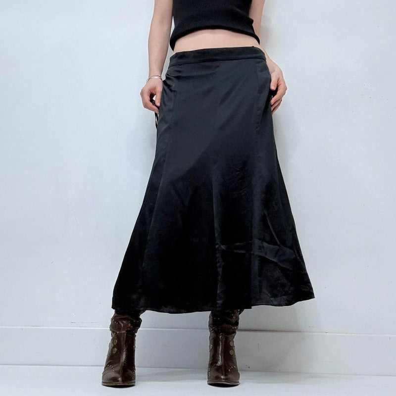 black silk flared floaty skirt