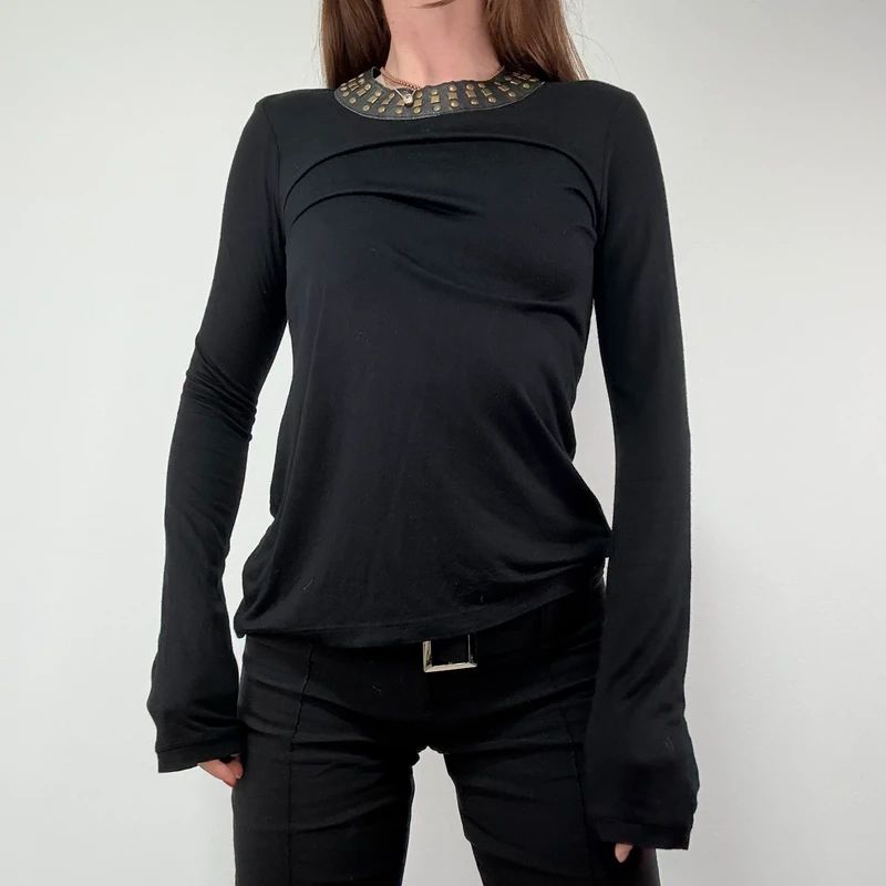 Kate moss for topshop Black Studded Leather T-Shirt