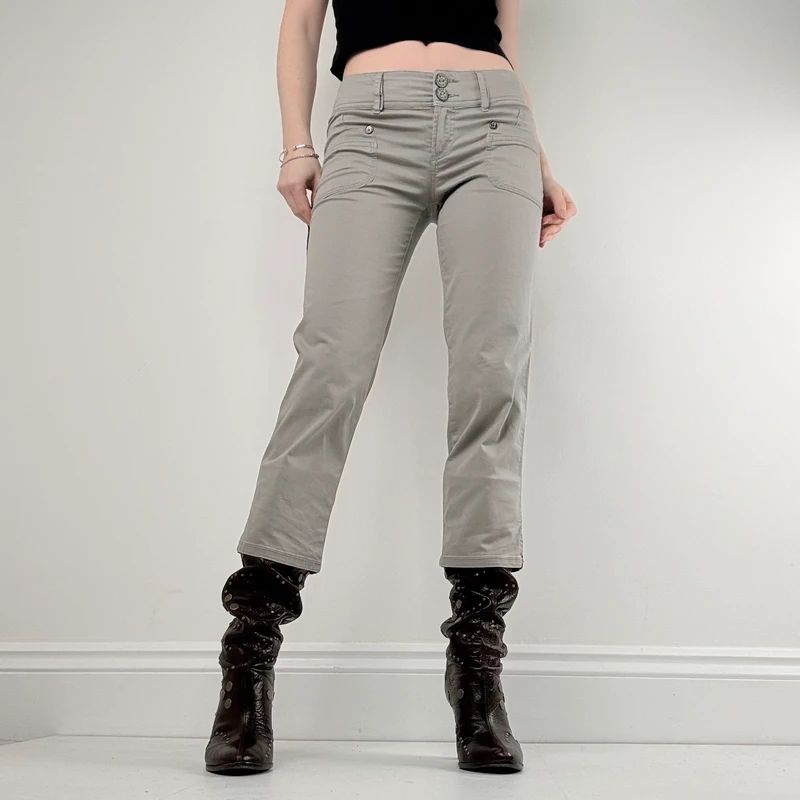 cropped khaki capri trousers