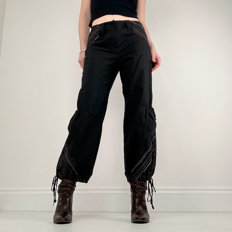 Low rise black puff pinstripe trousers