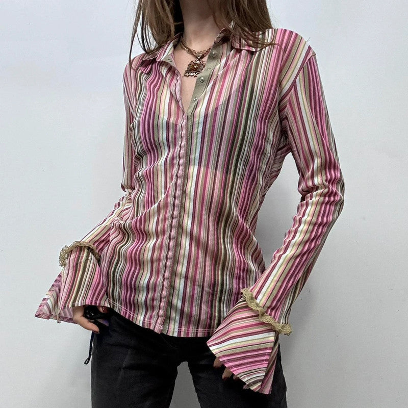 office pinstripe flared grunge shirt