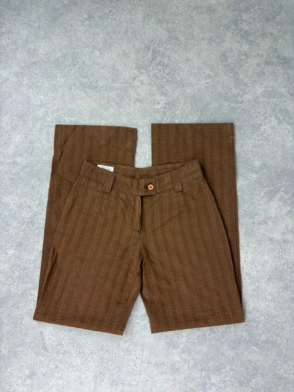 brown pinstripe wide-leg textured flare trousers
