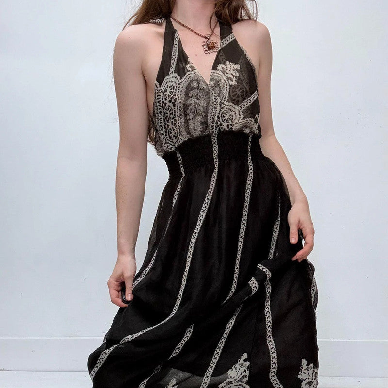 black paisley halter neck summer dress