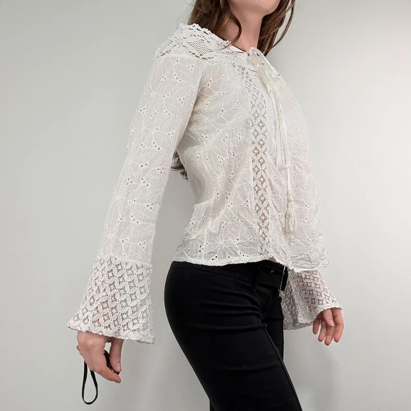 white lace embroidered off the shoulder lace blouse