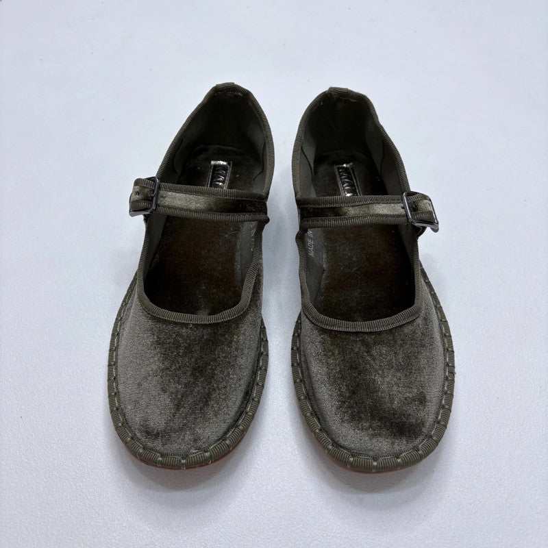 khaki velvet furlane ballerina pumps