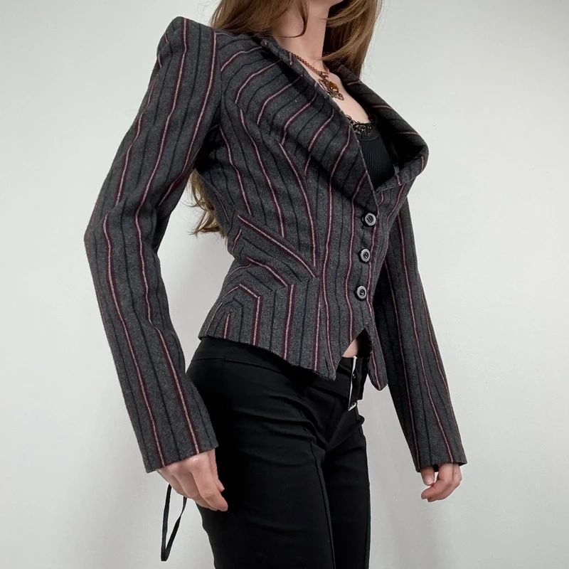 Striped fitted cropped archival blazer