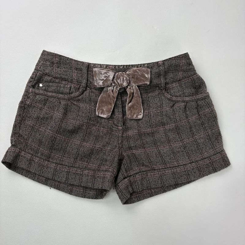 brown tweed velvet bow mini skirts