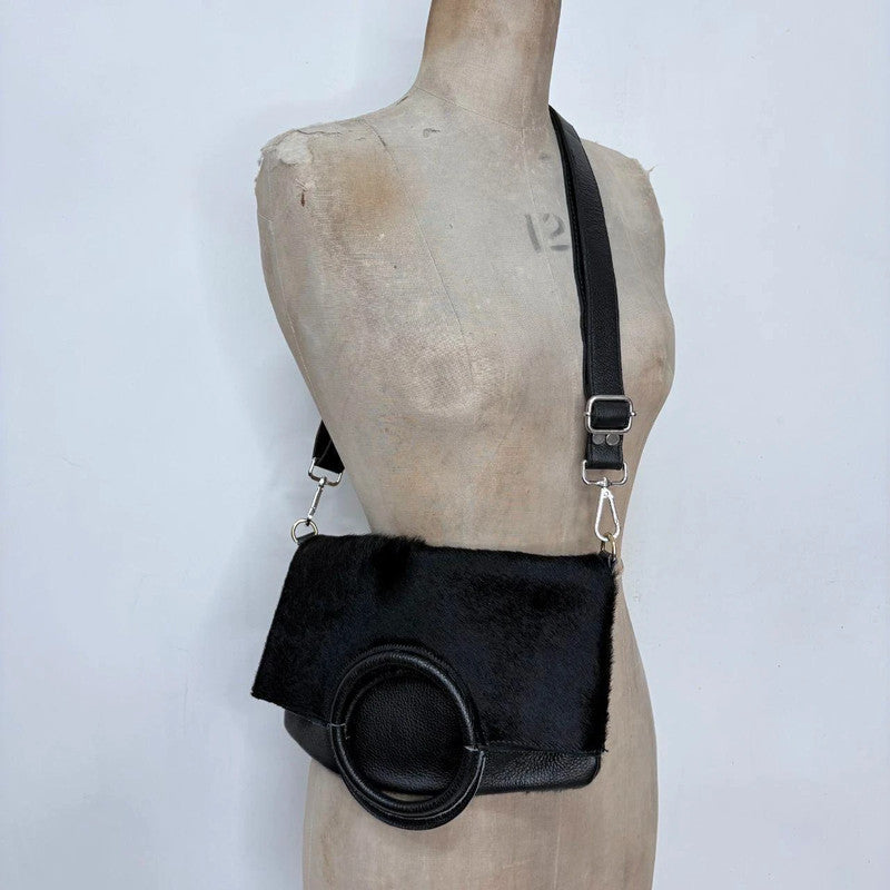 black cowhide leather mini bag
