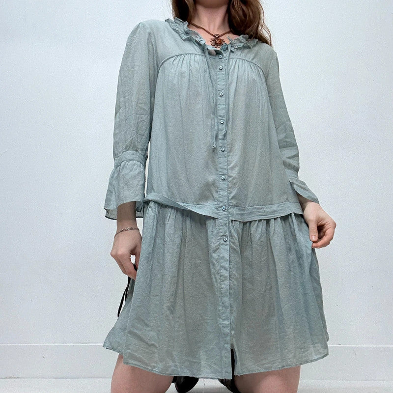 Cop Copine baby blue pleated flared shirt dress
