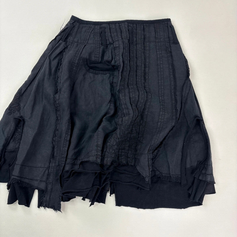 distressed black linen asymmetric flared midi skirt