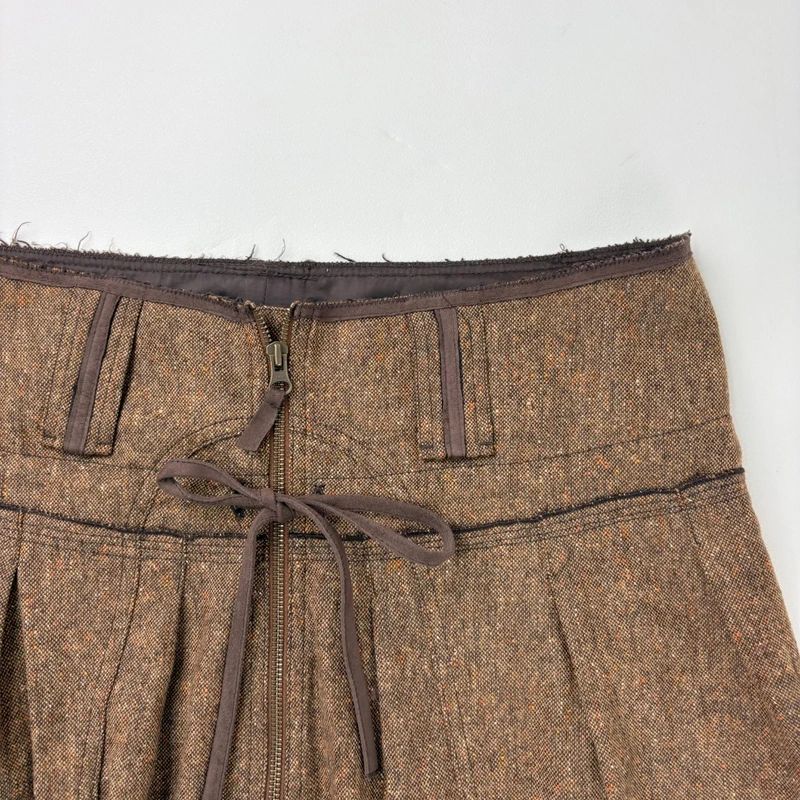 brown utility zip pleated midi skirt