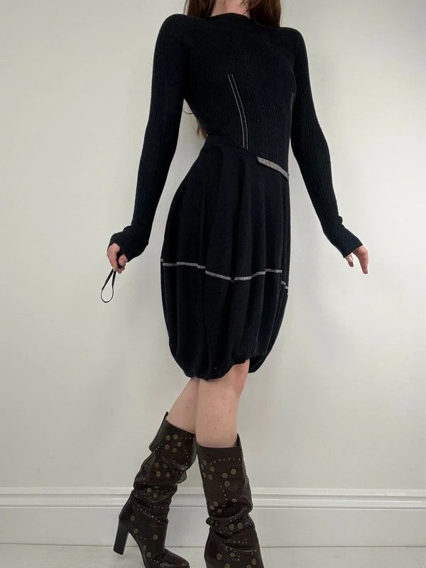 Marithé + François Girbaud navy wool knitted puff dress