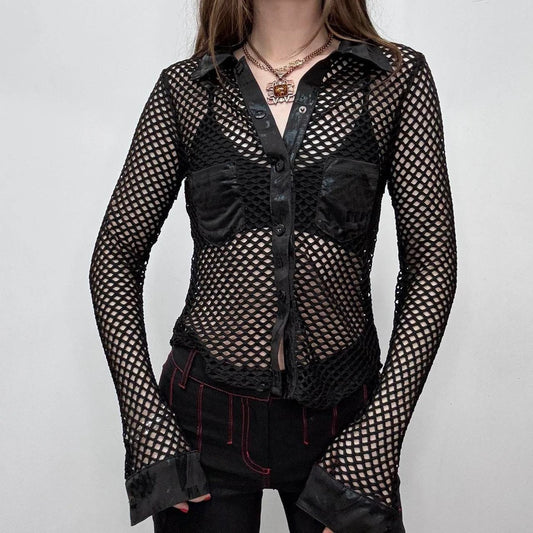 sheer fishnet mesh grunge shirt