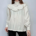 white cotton puff lace high neck shirt