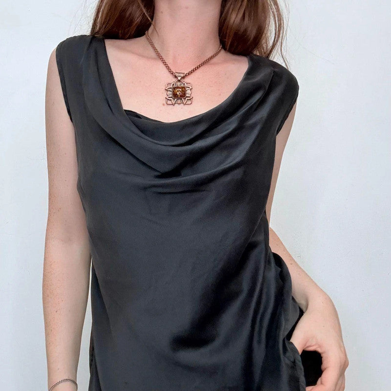Luxury designer lingerie black silk draped vest