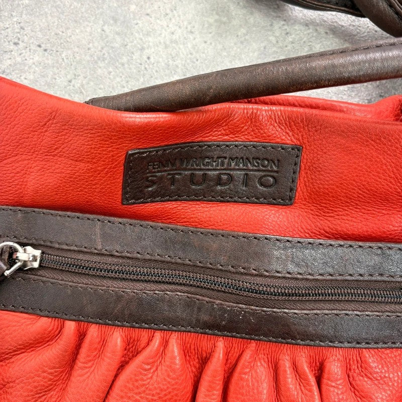 Vintage Red leather ruched pouch bag