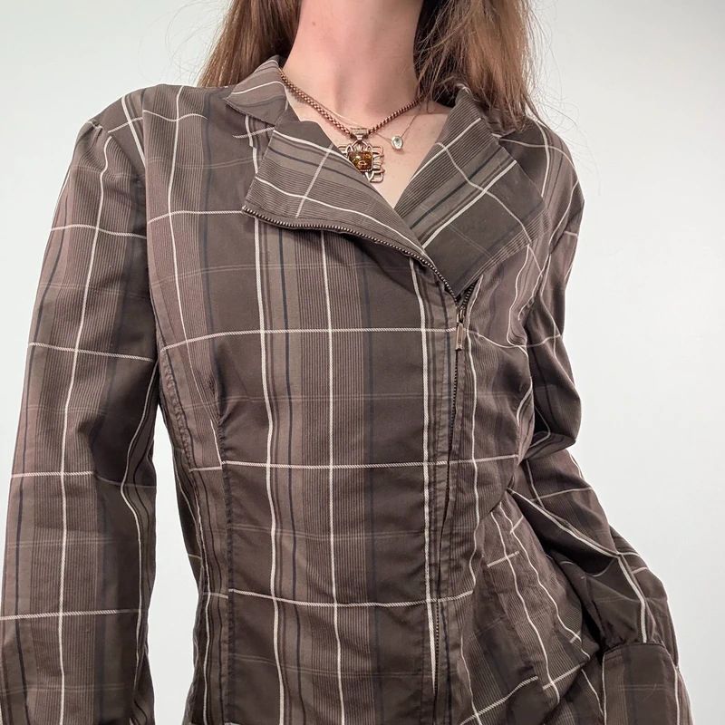 Brown tartan Asymmetric corset Shirt