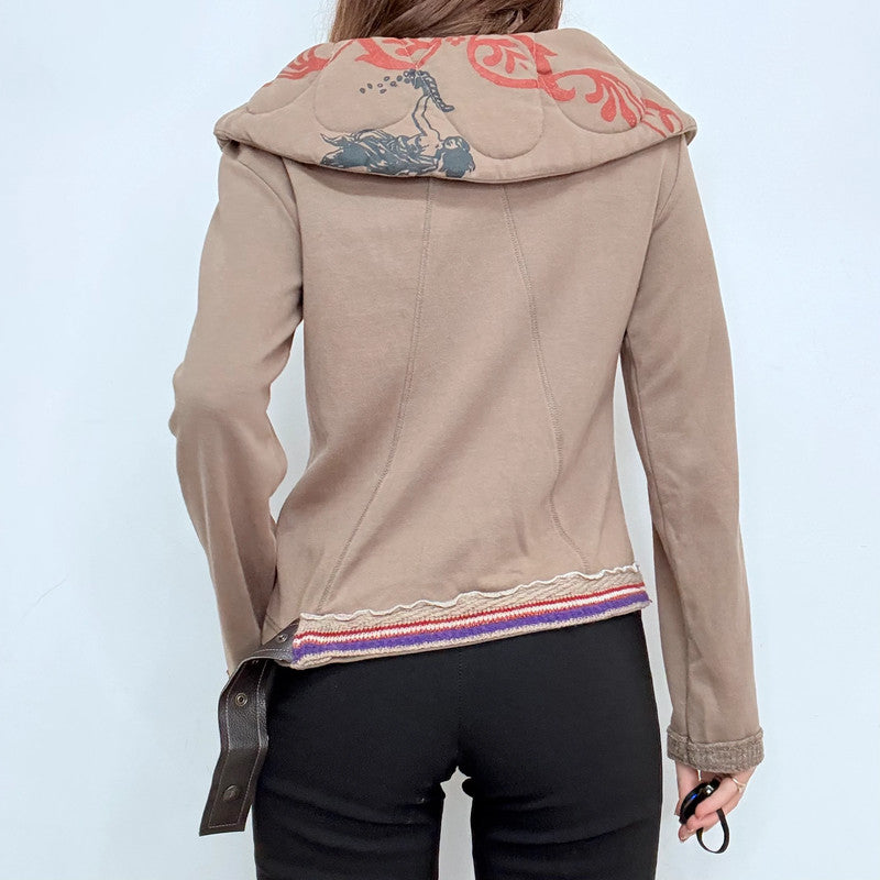 brown quilted collar structured asymmetric jacket