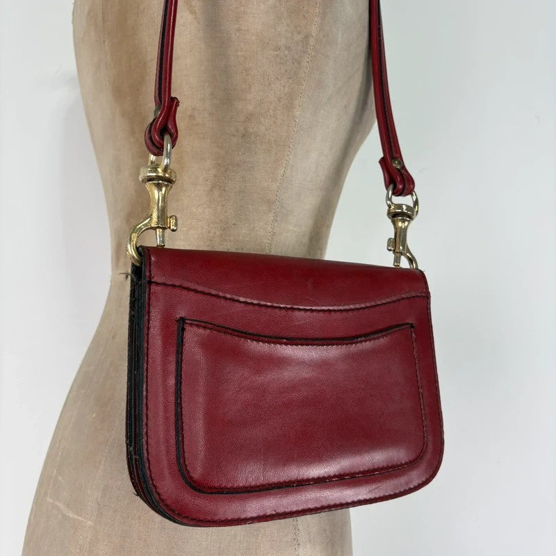 Red leather minimalistic shoulder handbag