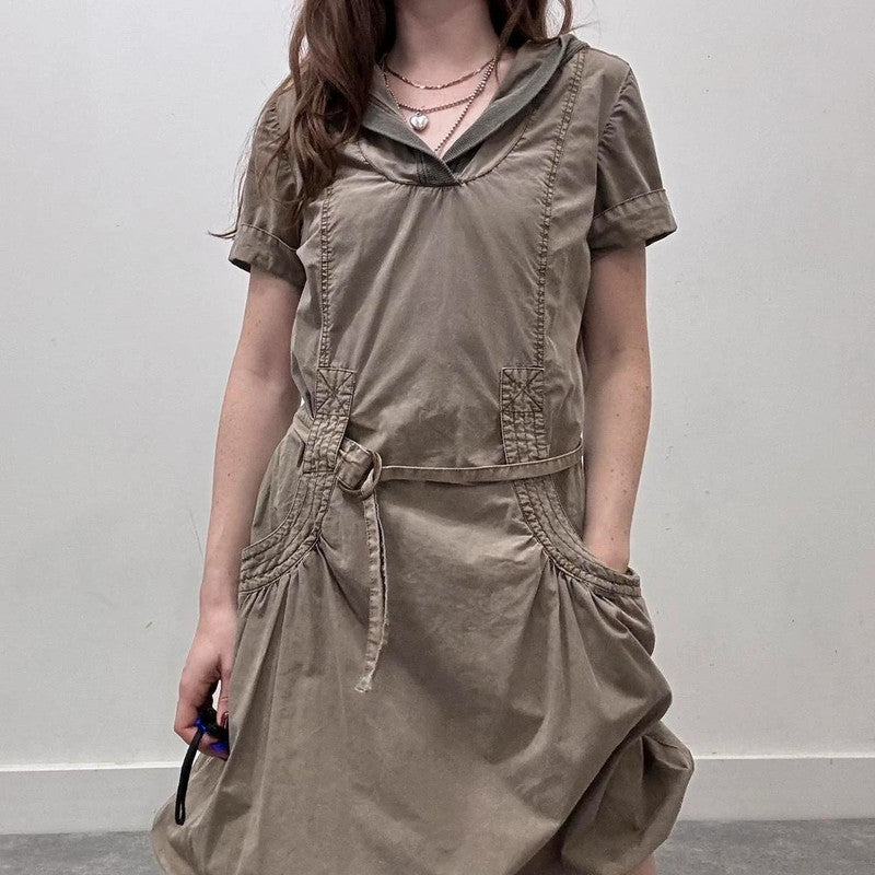 khaki cargo shirt dress
