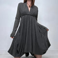 grey knitted long sleeve draped dress