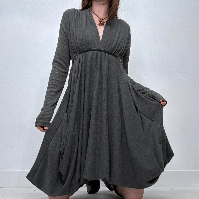 grey knitted long sleeve draped dress