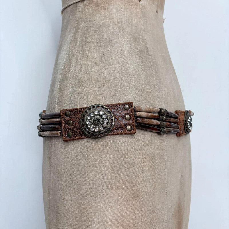brown leather beaded western belt