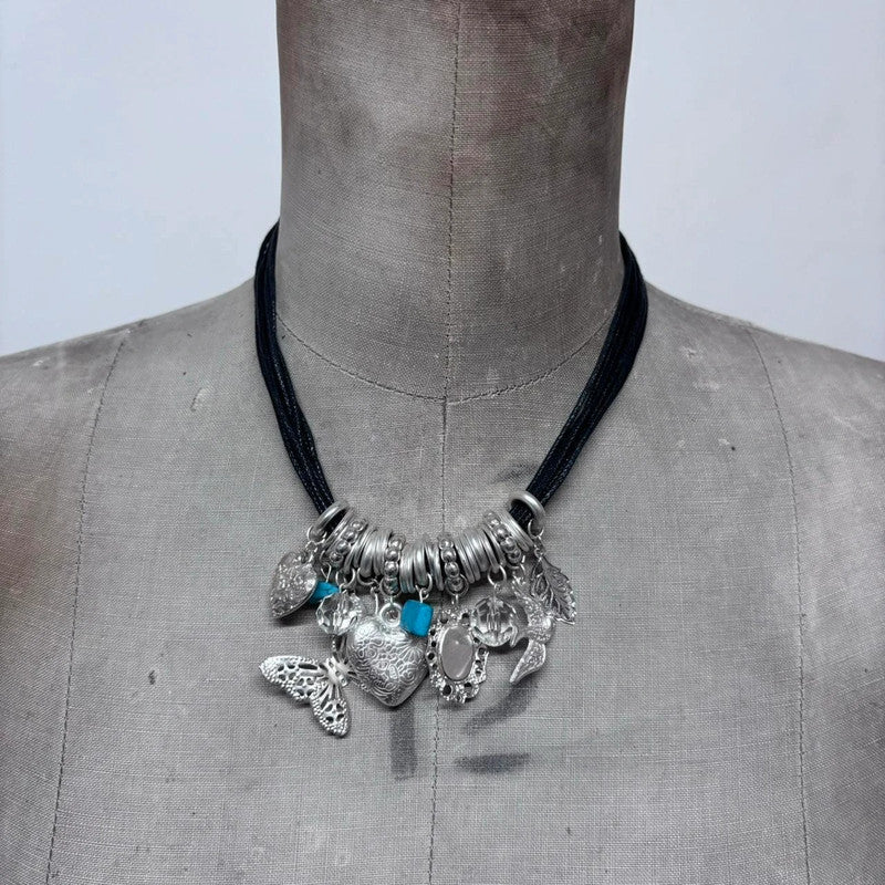 layered silver charm necklace