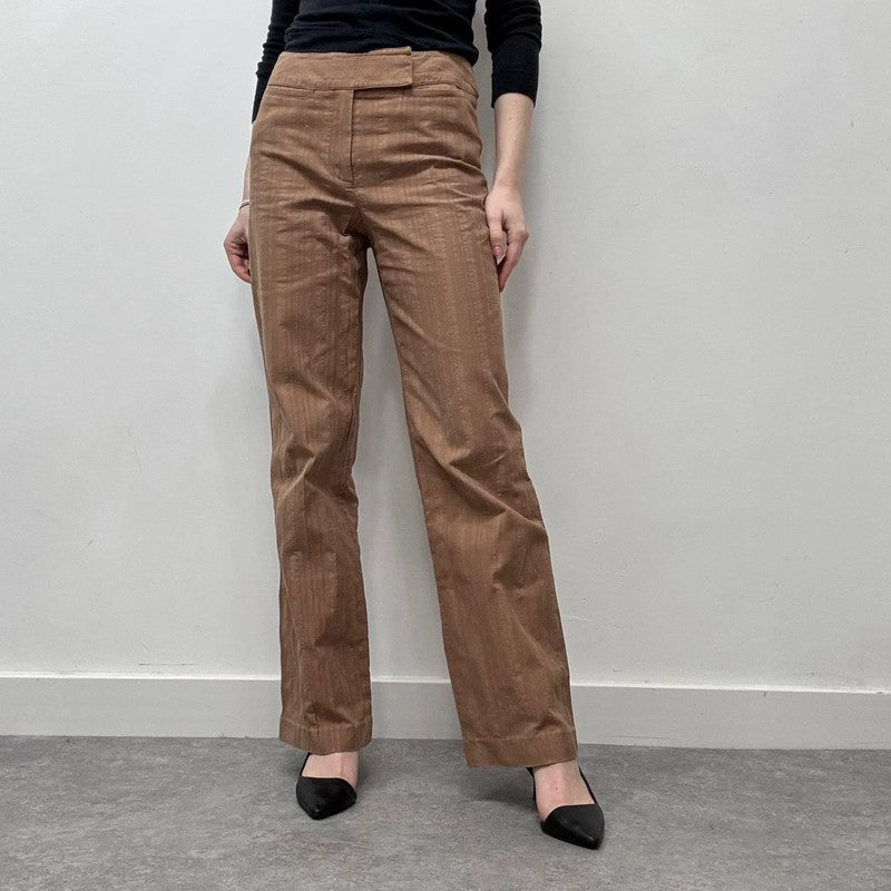 tan flare pinstripe pants