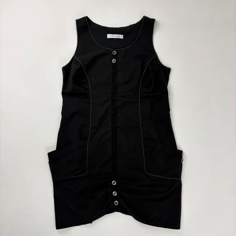 black grunge utility button dress