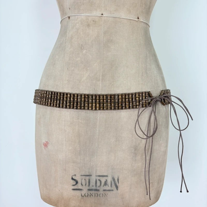 Brown beaded tie up belt