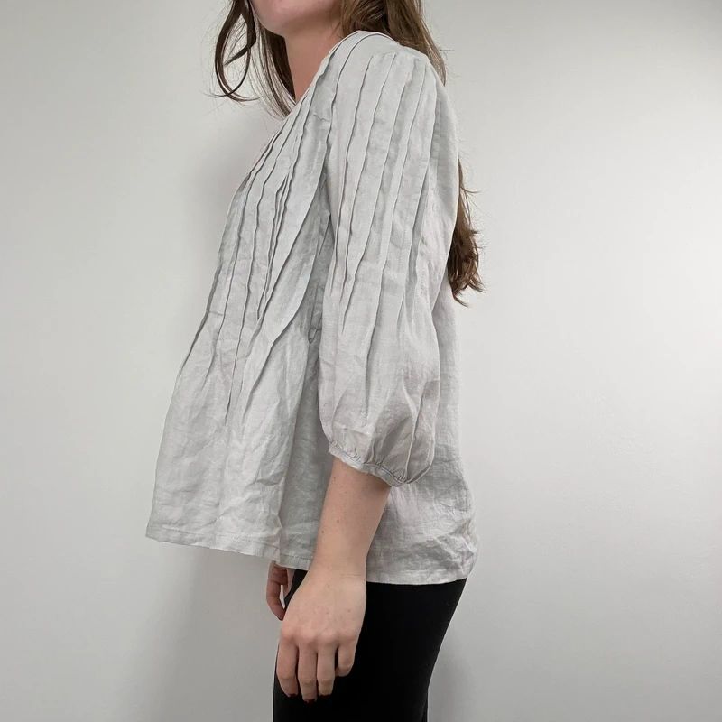 french grey pleated linen shirt