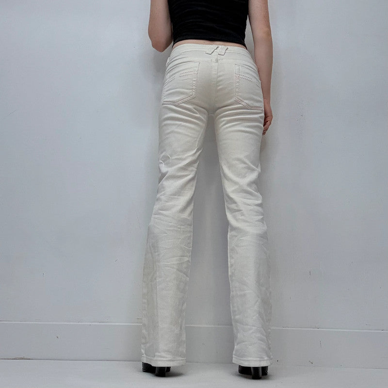 white low rise distressed stitched jeans